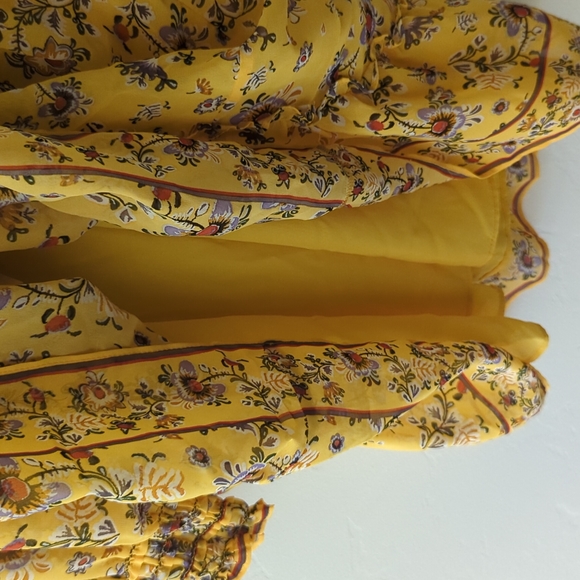 MAX STUDIO I V-Neck Long Sleeve Smocked Yellow Floral Flutter Mini Dress, S - Picture 11 of 13